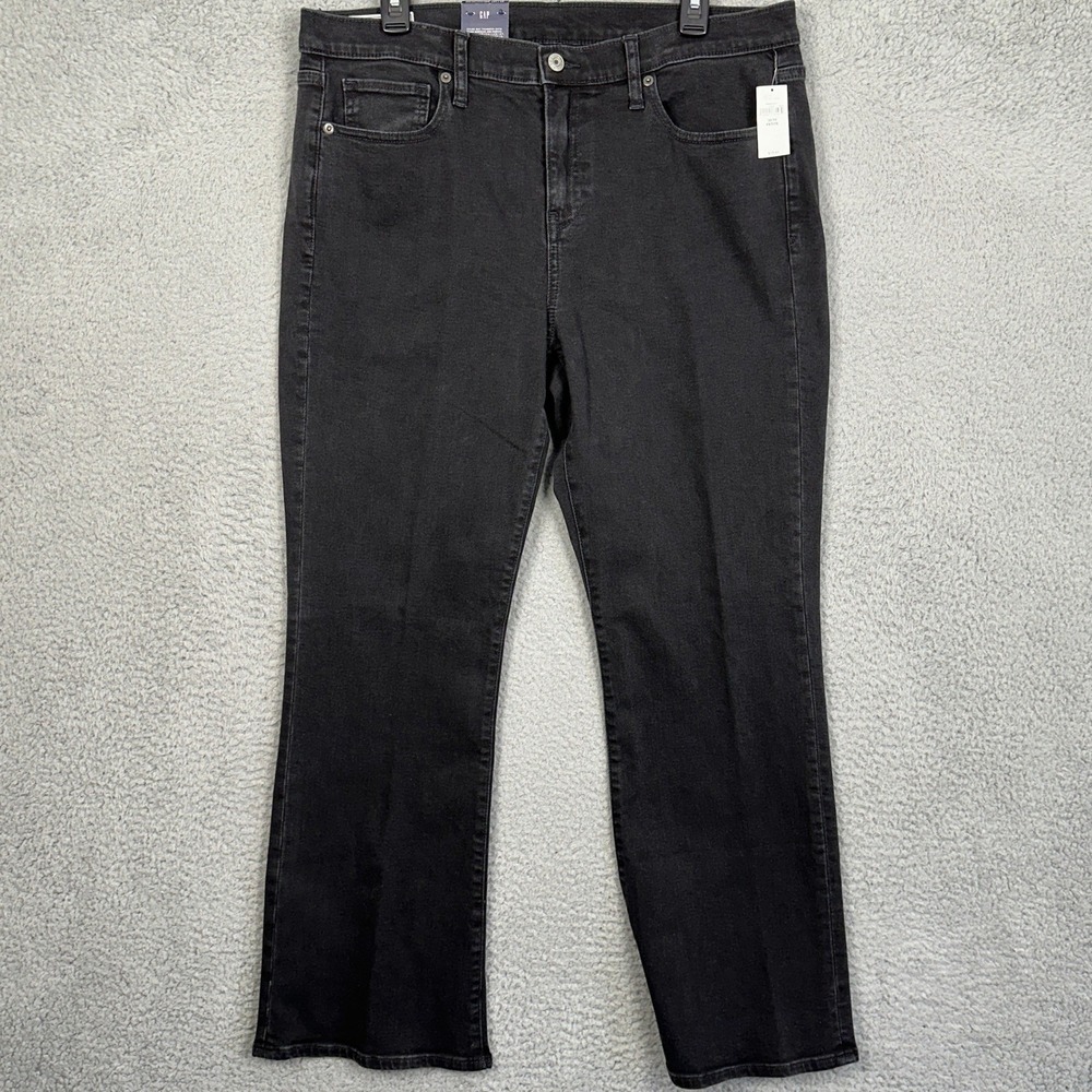 NEW GAP Jeans Womens 33 16P Petite Black Baby Boot Mid Rise Stretch Logo Denim